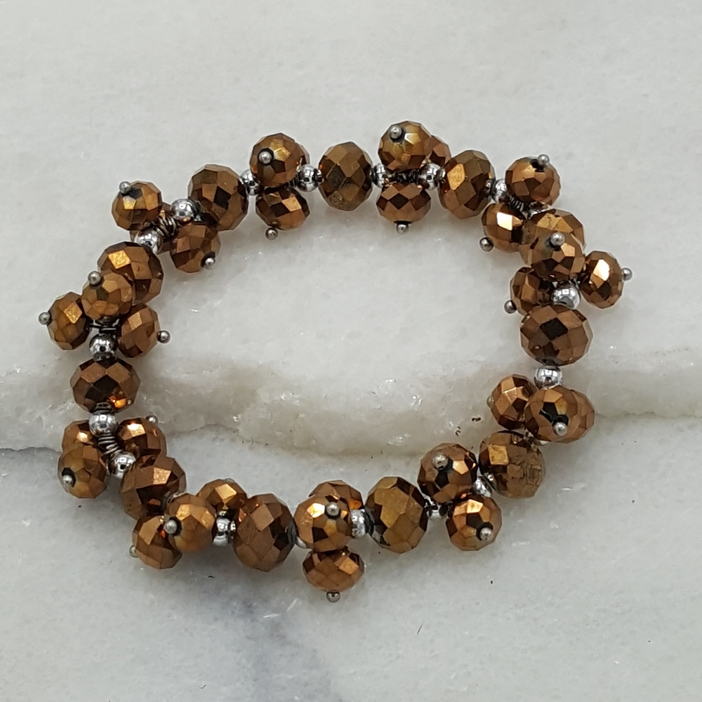 Copper Abstract & Tiny Silver Beaded Hanging Bracelet